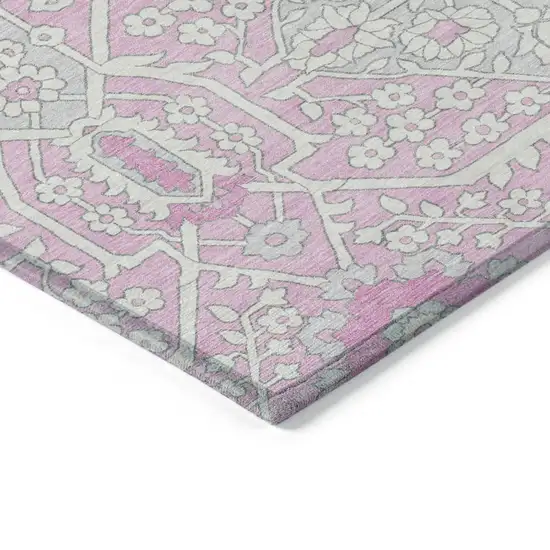 Pink Ivory And Gray Floral Washable Indoor Outdoor Area Rug Photo 5