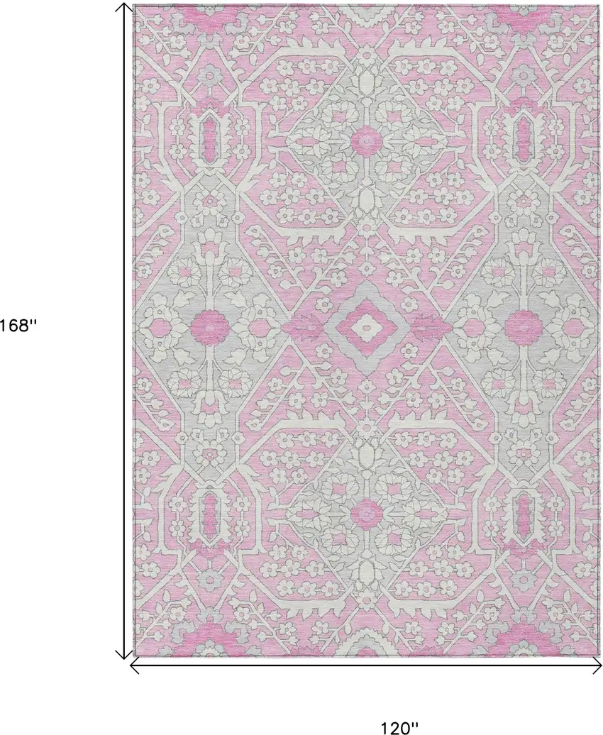 Pink Ivory And Gray Floral Washable Indoor Outdoor Area Rug Photo 3