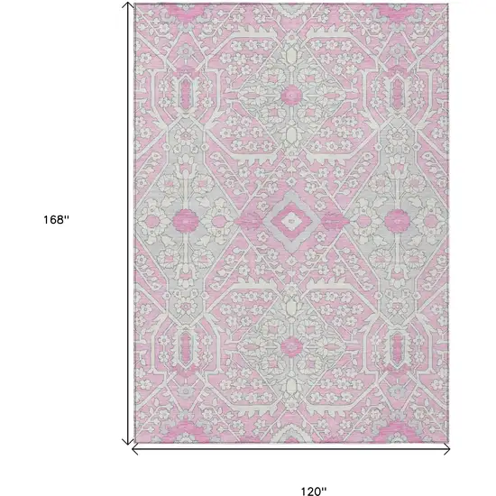 Pink Ivory And Gray Floral Washable Indoor Outdoor Area Rug Photo 3