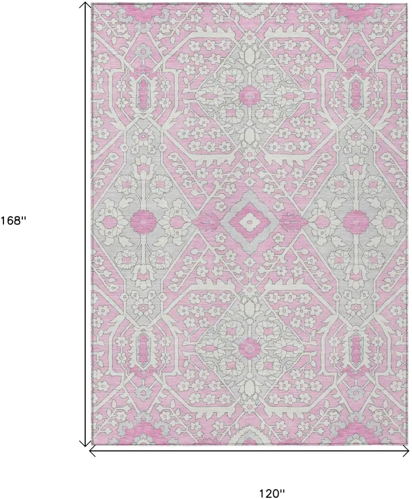 Pink Ivory And Gray Floral Washable Indoor Outdoor Area Rug Photo 3