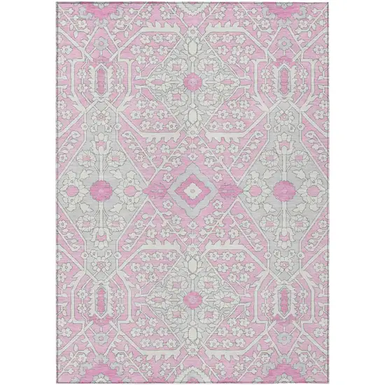 Pink Ivory And Gray Floral Washable Indoor Outdoor Area Rug Photo 2
