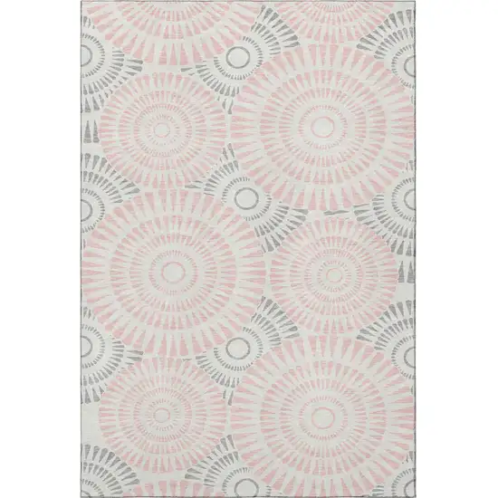 Pink Ivory And Gray Geometric Washable Area Rug With UV Protection Photo 4