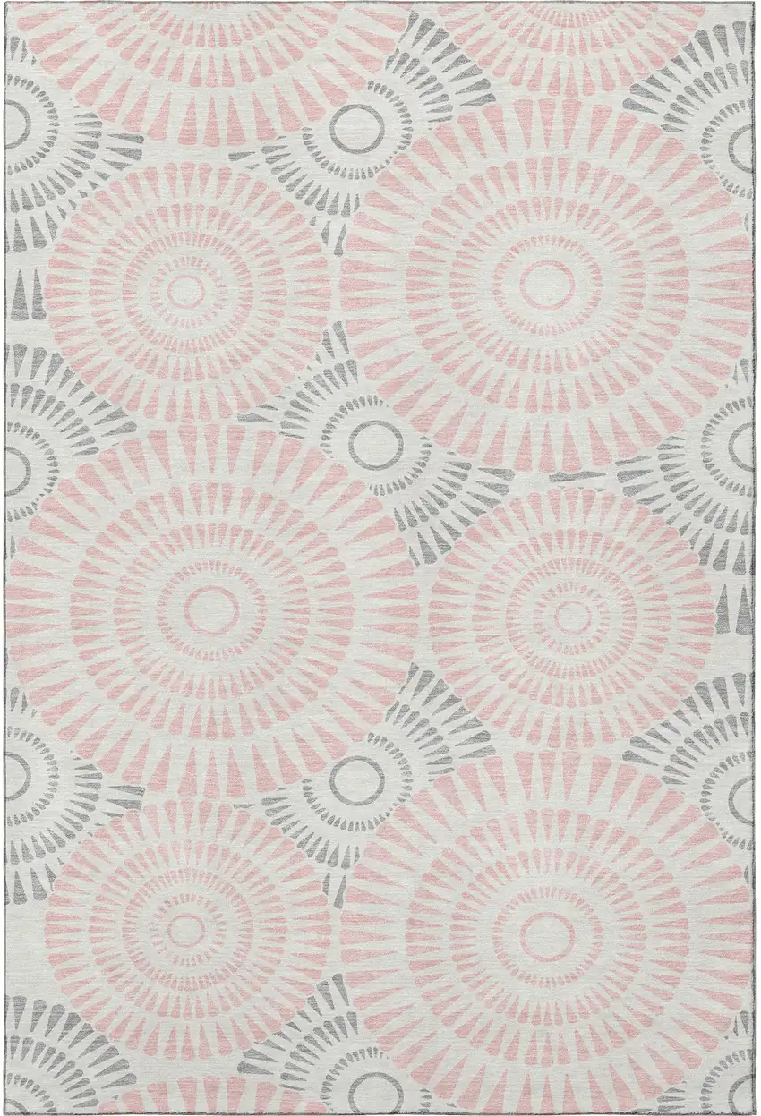 Pink Ivory And Gray Geometric Washable Area Rug With UV Protection Photo 4