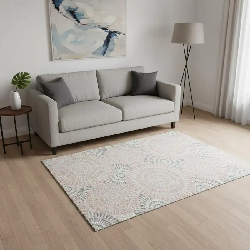 Pink Ivory And Gray Geometric Washable Area Rug With UV Protection Photo 2