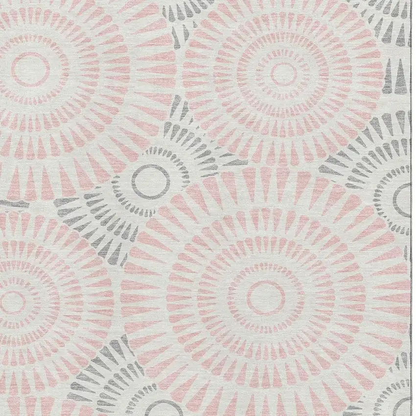 Pink Ivory And Gray Geometric Washable Area Rug With UV Protection Photo 3
