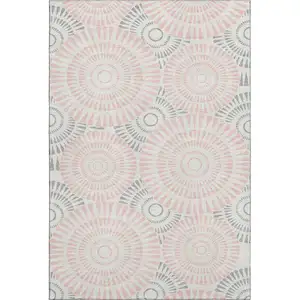 Photo of Pink Ivory And Gray Geometric Washable Area Rug With UV Protection