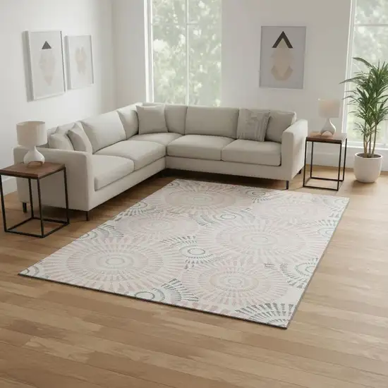 Pink Ivory And Gray Geometric Washable Area Rug With UV Protection Photo 2