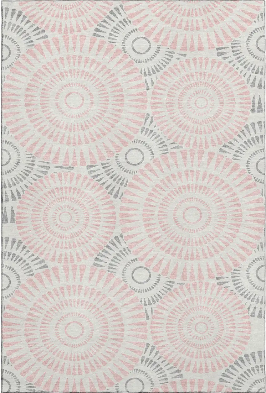 Pink Ivory And Gray Geometric Washable Area Rug With UV Protection Photo 1