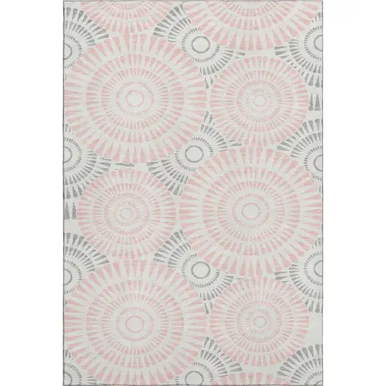 Pink Ivory And Gray Geometric Washable Area Rug With UV Protection Photo 1
