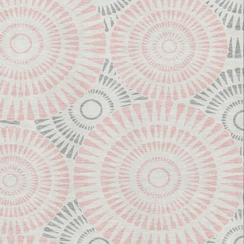 Pink Ivory And Gray Geometric Washable Area Rug With UV Protection Photo 3