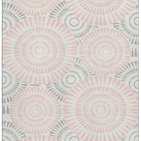 Pink Ivory And Gray Geometric Washable Area Rug With UV Protection Photo 4