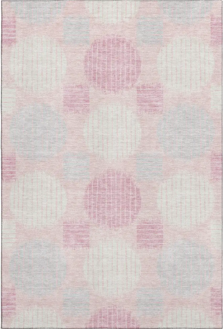 Pink Ivory And Gray Geometric Washable Area Rug With UV Protection Photo 1