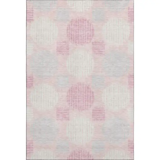 Pink Ivory And Gray Geometric Washable Area Rug With UV Protection Photo 1