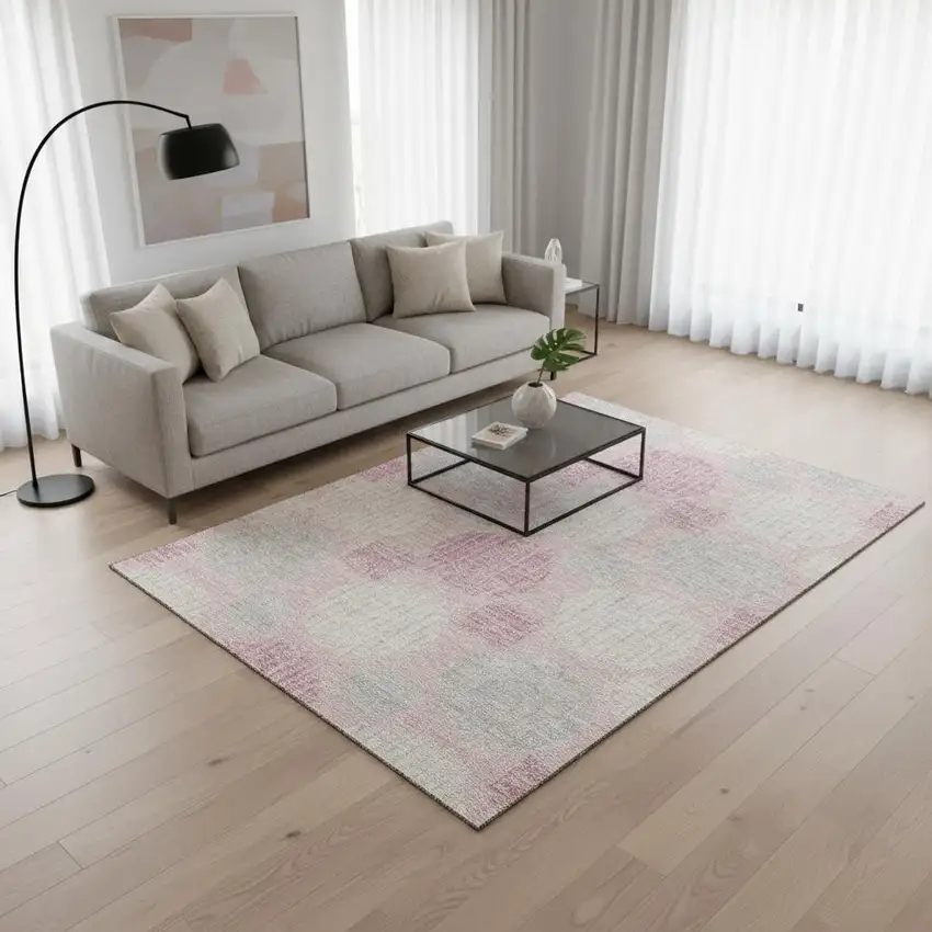 Pink Ivory And Gray Geometric Washable Area Rug With UV Protection Photo 2