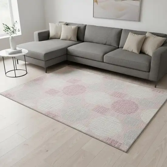 Pink Ivory And Gray Geometric Washable Area Rug With UV Protection Photo 2