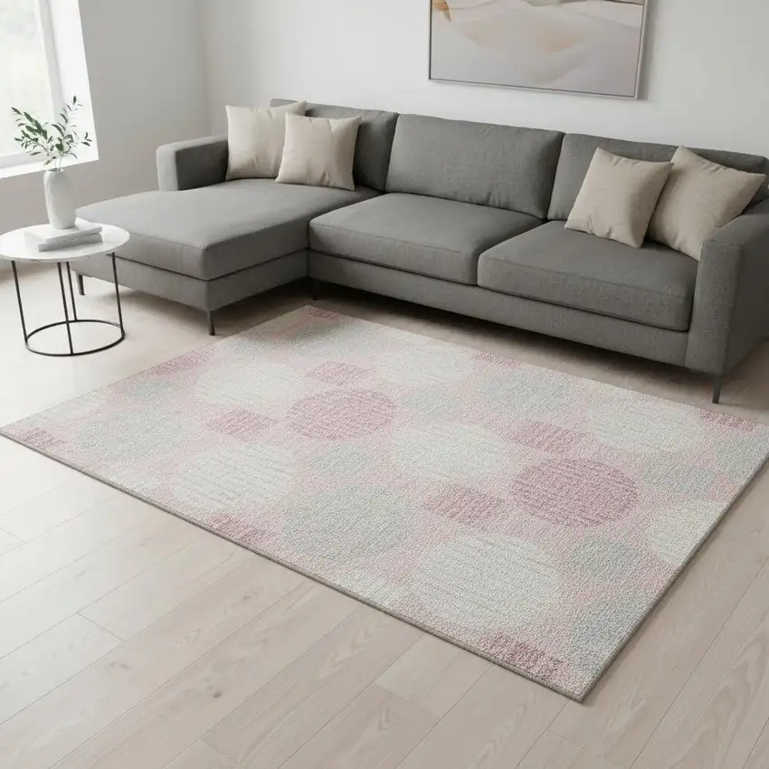Pink Ivory And Gray Geometric Washable Area Rug With UV Protection Photo 2