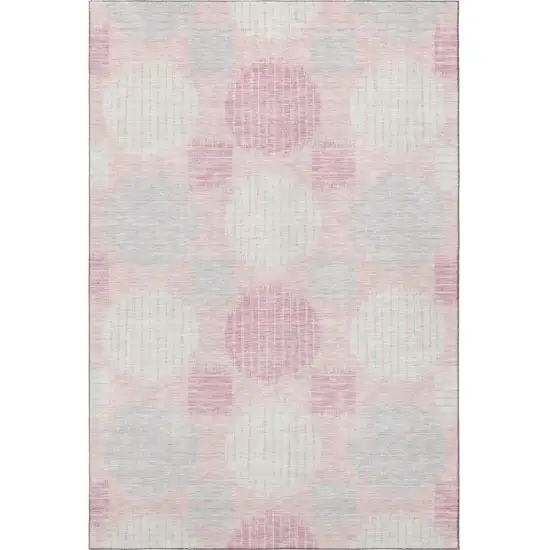 Pink Ivory And Gray Geometric Washable Area Rug With UV Protection Photo 4