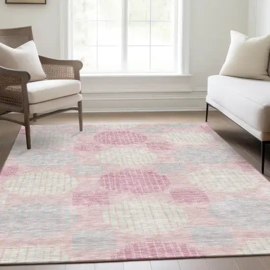 Pink Ivory And Gray Geometric Washable Area Rug With UV Protection Photo 6