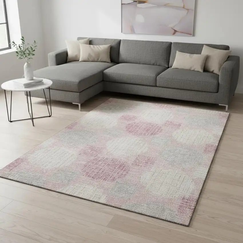 Pink Ivory And Gray Geometric Washable Area Rug With UV Protection Photo 2