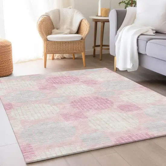 Pink Ivory And Gray Geometric Washable Area Rug With UV Protection Photo 5