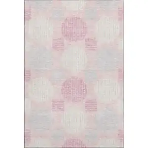 Photo of Pink Ivory And Gray Geometric Washable Area Rug With UV Protection