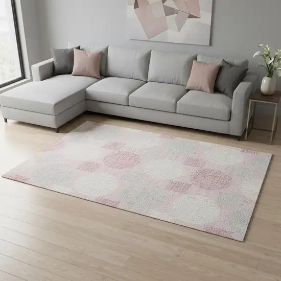 Pink Ivory And Gray Geometric Washable Area Rug With UV Protection Photo 2