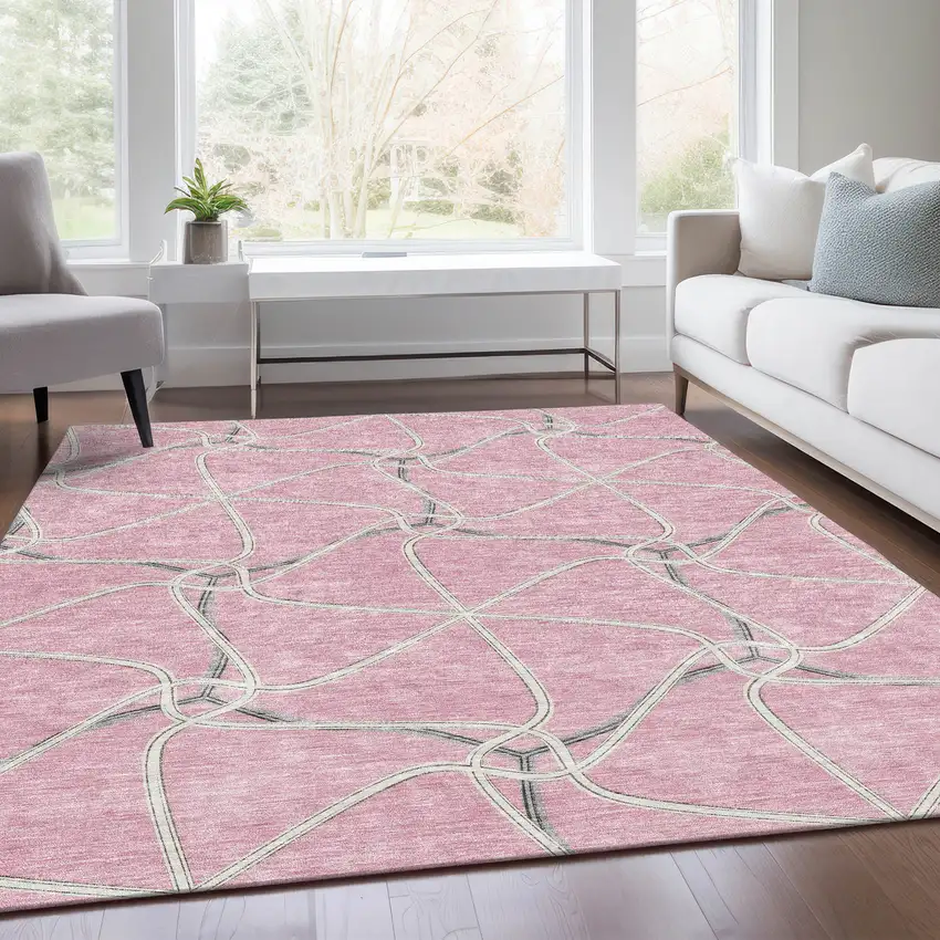 Pink Ivory And Gray Geometric Washable Area Rug With UV Protection Photo 5