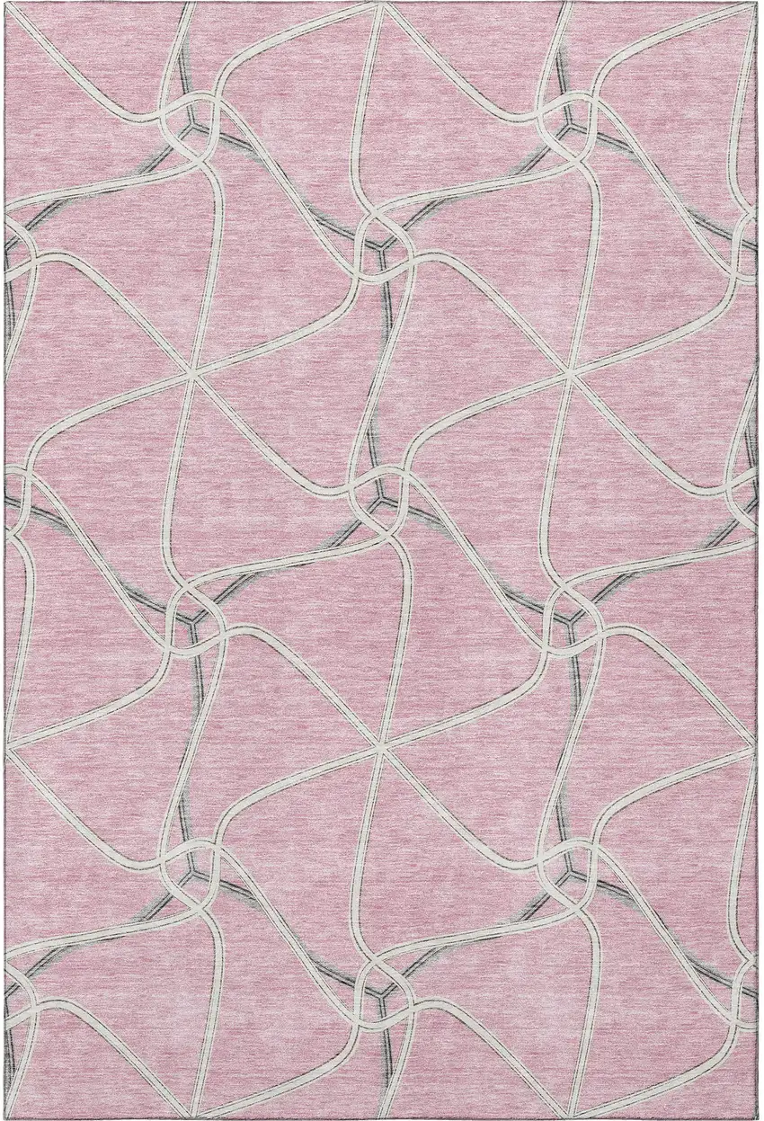 Pink Ivory And Gray Geometric Washable Area Rug With UV Protection Photo 3