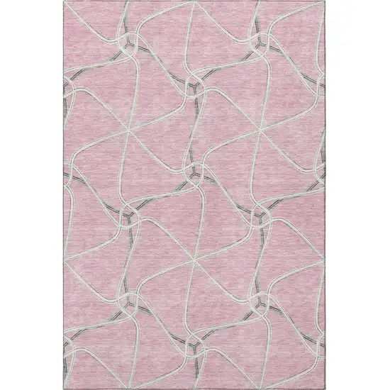 Pink Ivory And Gray Geometric Washable Area Rug With UV Protection Photo 2