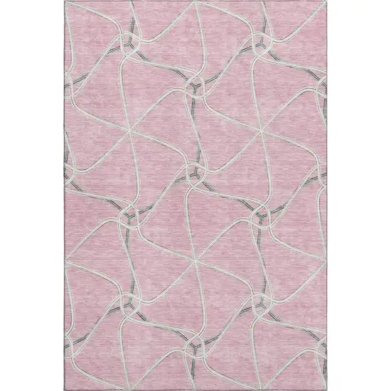 Pink Ivory And Gray Geometric Washable Area Rug With UV Protection Photo 1