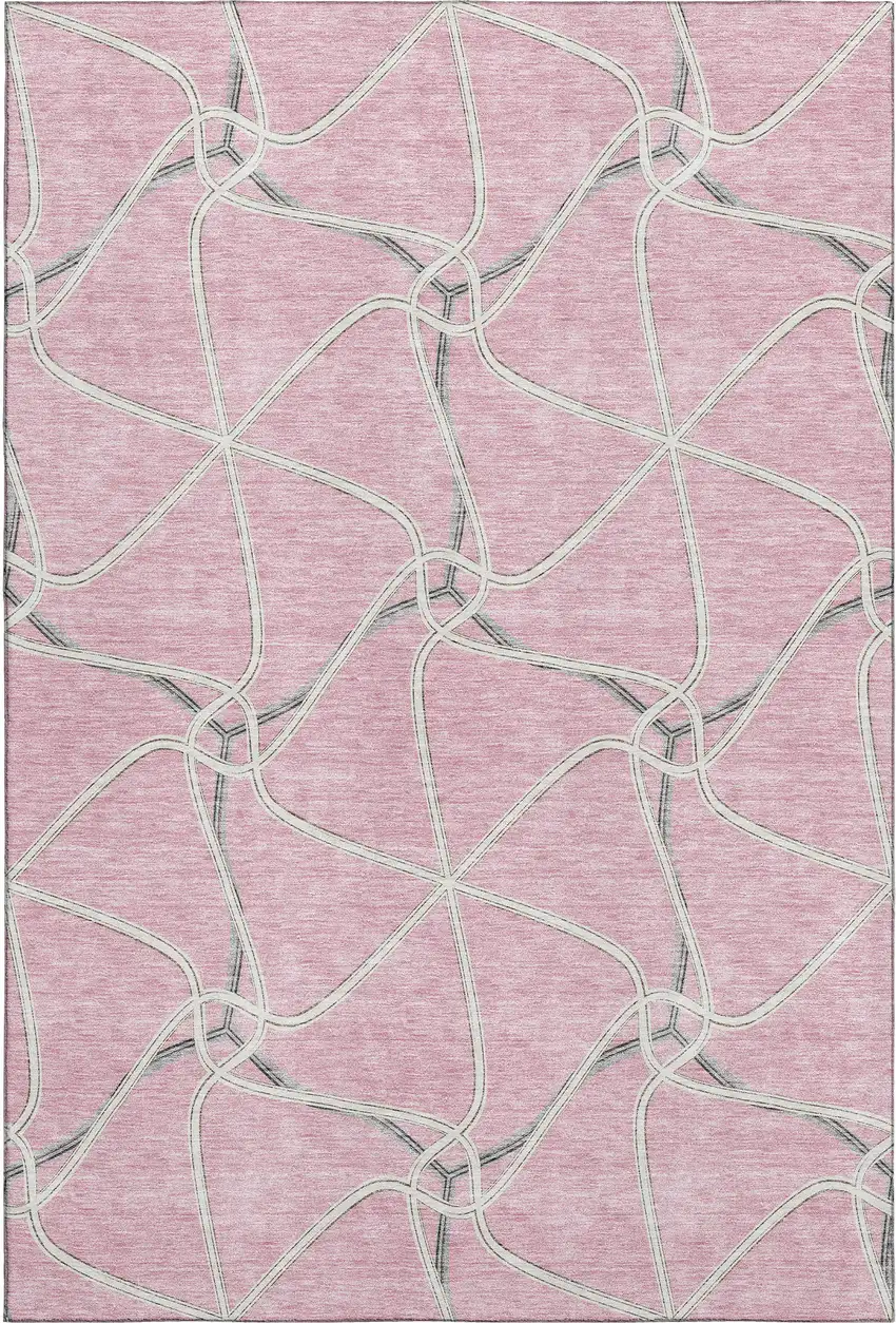 Pink Ivory And Gray Geometric Washable Area Rug With UV Protection Photo 1