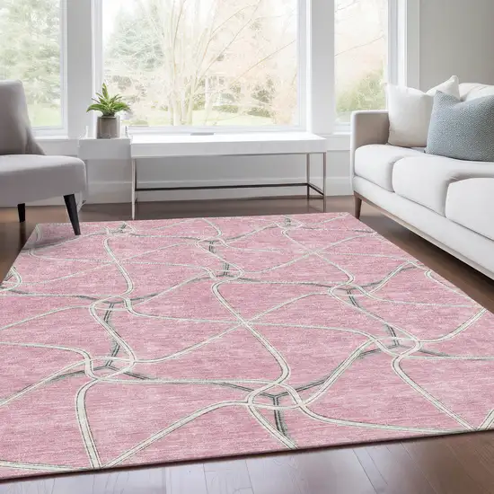 Pink Ivory And Gray Geometric Washable Area Rug With UV Protection Photo 5
