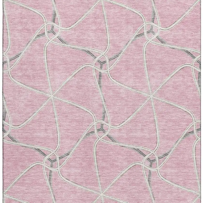 Pink Ivory And Gray Geometric Washable Area Rug With UV Protection Photo 3