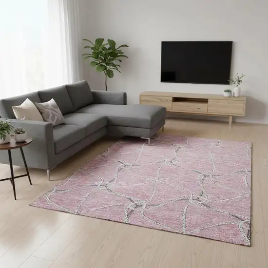 Pink Ivory And Gray Geometric Washable Area Rug With UV Protection Photo 2