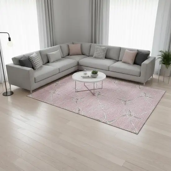 Pink Ivory And Gray Geometric Washable Area Rug With UV Protection Photo 2