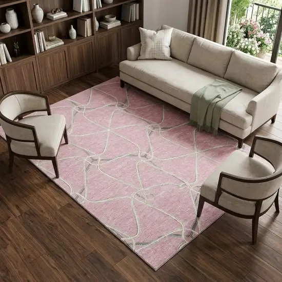 Pink Ivory And Gray Geometric Washable Area Rug With UV Protection Photo 1