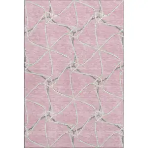 Photo of Pink Ivory And Gray Geometric Washable Area Rug With UV Protection