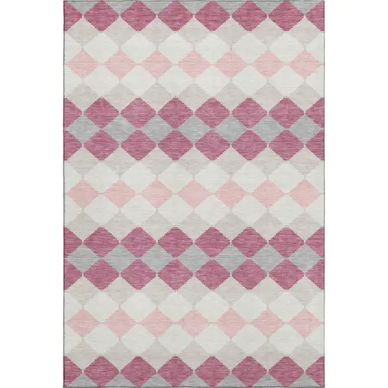 Pink Ivory And Gray Geometric Washable Area Rug With UV Protection Photo 1
