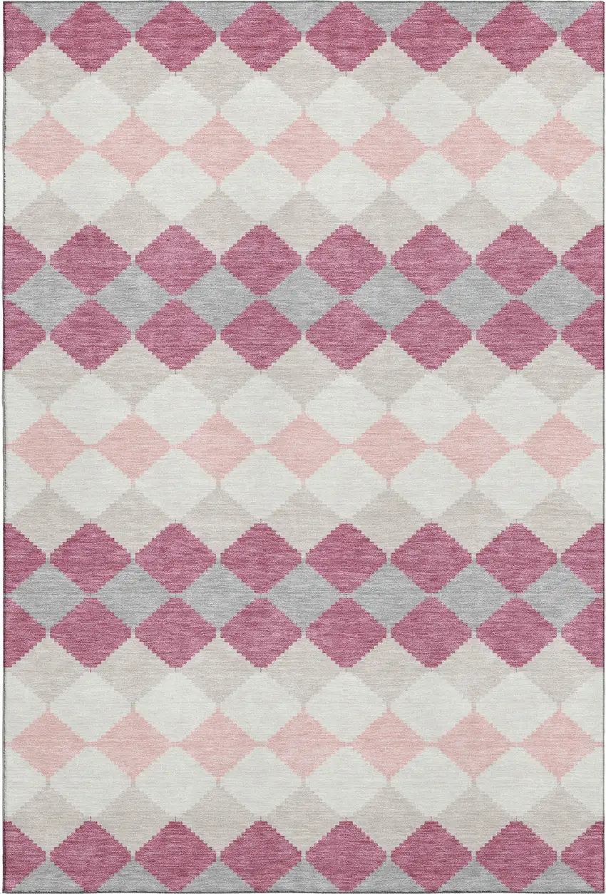 Pink Ivory And Gray Geometric Washable Area Rug With UV Protection Photo 1