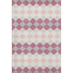 Photo of Pink Ivory And Gray Geometric Washable Area Rug With UV Protection