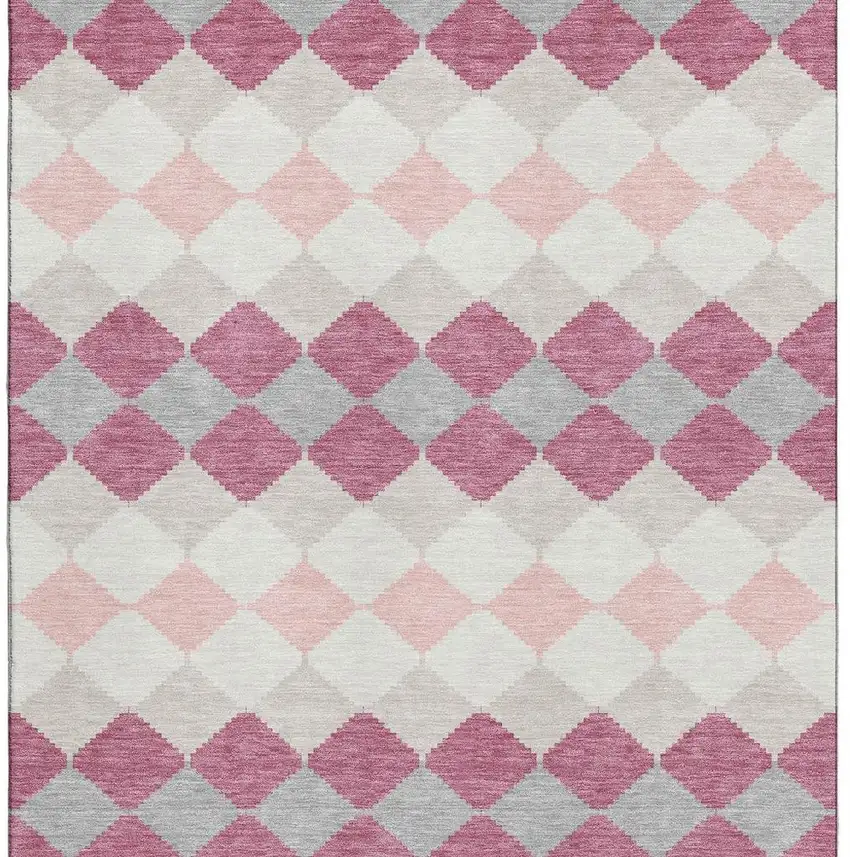 Pink Ivory And Gray Geometric Washable Area Rug With UV Protection Photo 3