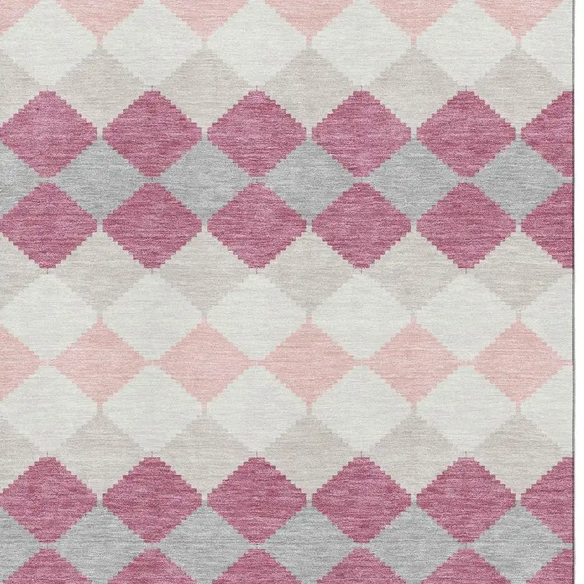 Pink Ivory And Gray Geometric Washable Area Rug With UV Protection Photo 2