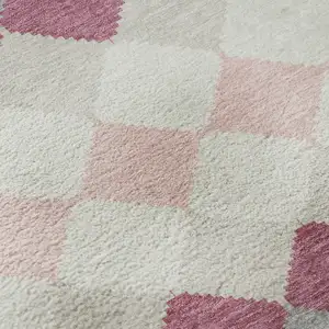 Photo of Pink Ivory And Gray Geometric Washable Area Rug With UV Protection