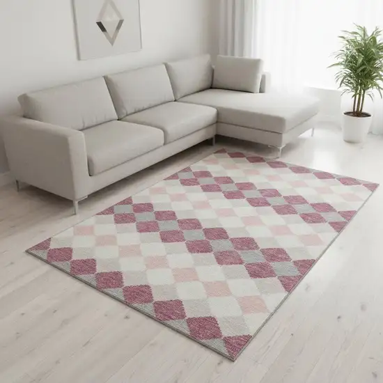 Pink Ivory And Gray Geometric Washable Area Rug With UV Protection Photo 2