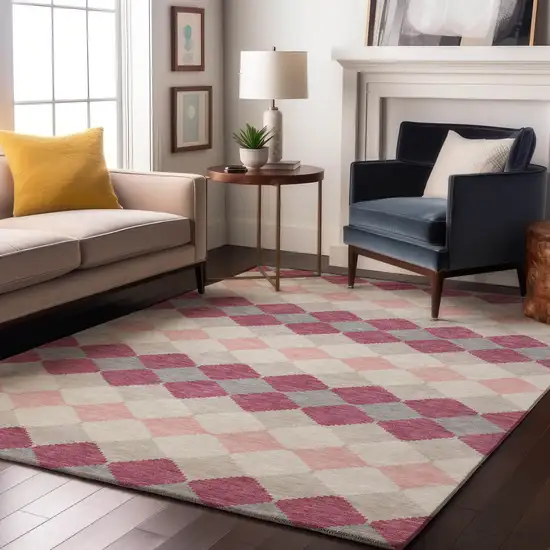 Pink Ivory And Gray Geometric Washable Area Rug With UV Protection Photo 3