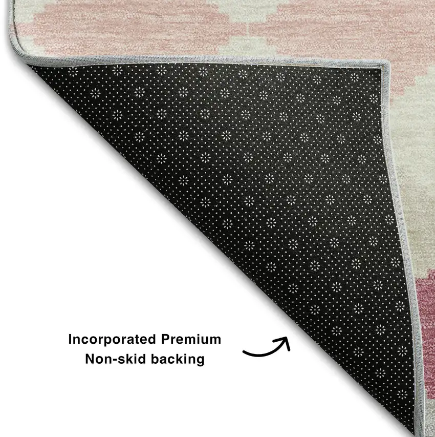 Pink Ivory And Gray Geometric Washable Area Rug With UV Protection Photo 5