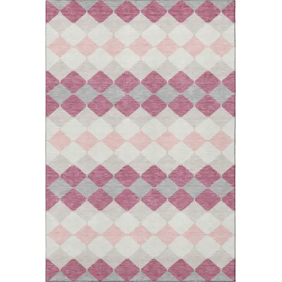 Pink Ivory And Gray Geometric Washable Area Rug With UV Protection Photo 2