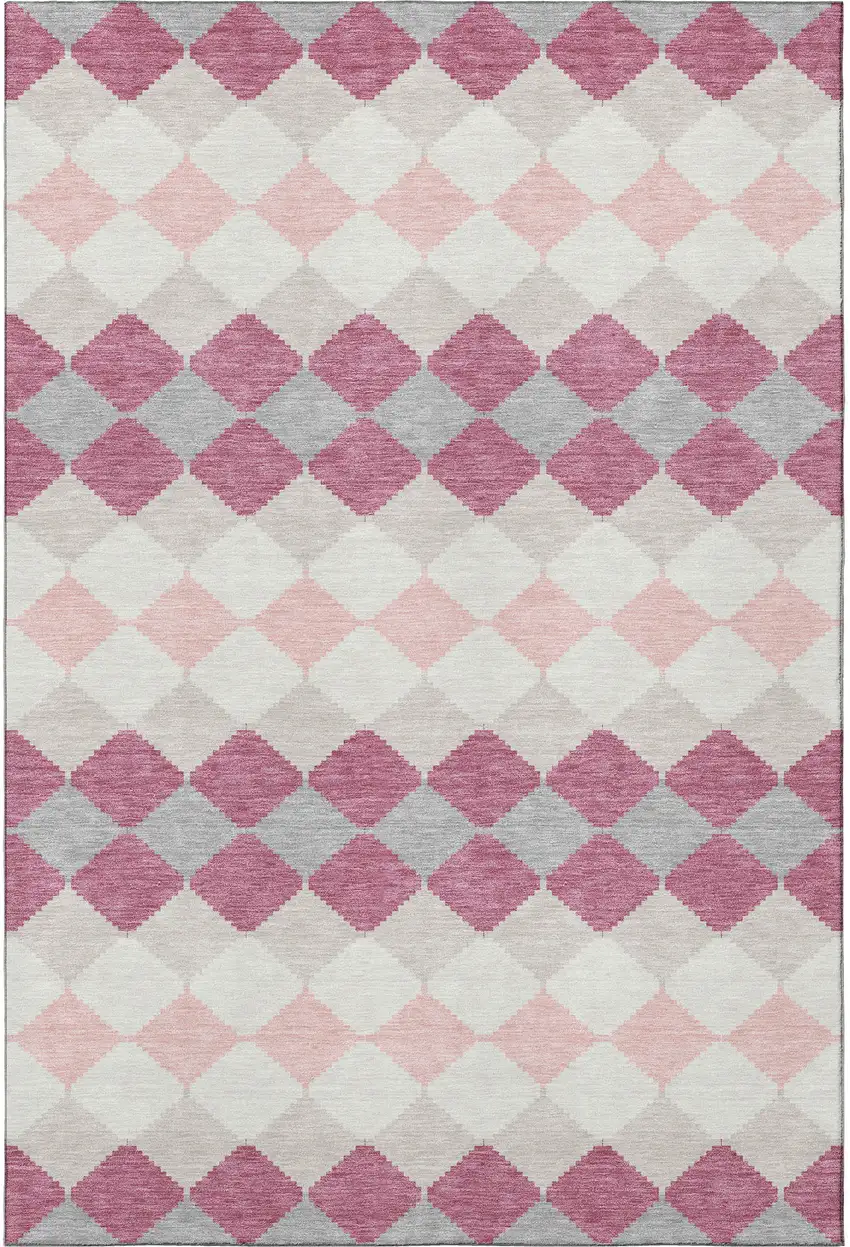 Pink Ivory And Gray Geometric Washable Area Rug With UV Protection Photo 2
