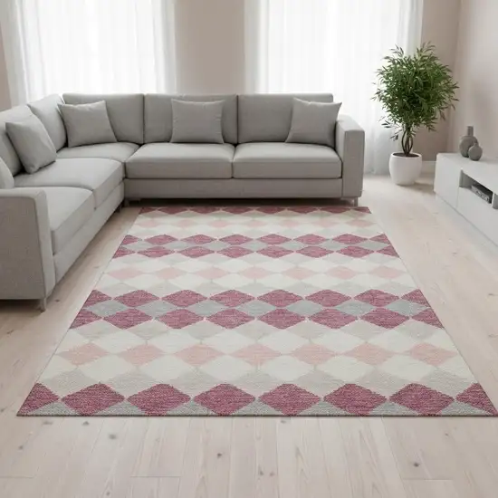 Pink Ivory And Gray Geometric Washable Area Rug With UV Protection Photo 2
