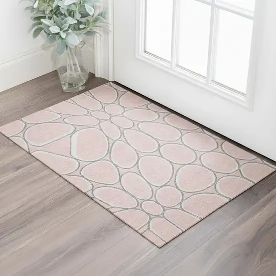 Pink Ivory And Gray Geometric Washable Area Rug With UV Protection Photo 2